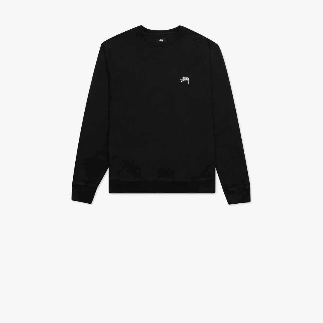 Мужская одежда — чёрный свитшот Stüssy Stock Logo Crew на светлом фоне